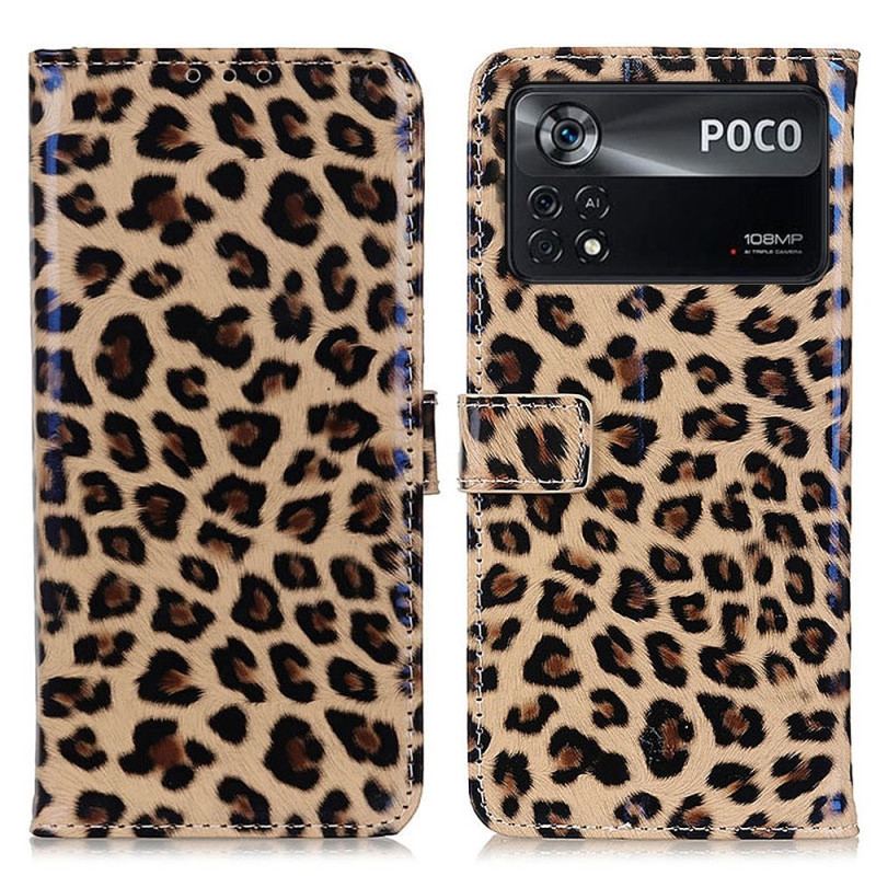 Capa Flip Para Poco X4 Pro 5G Efeito Pele De Leopardo