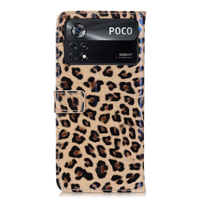 Capa Flip Para Poco X4 Pro 5G Efeito Pele De Leopardo