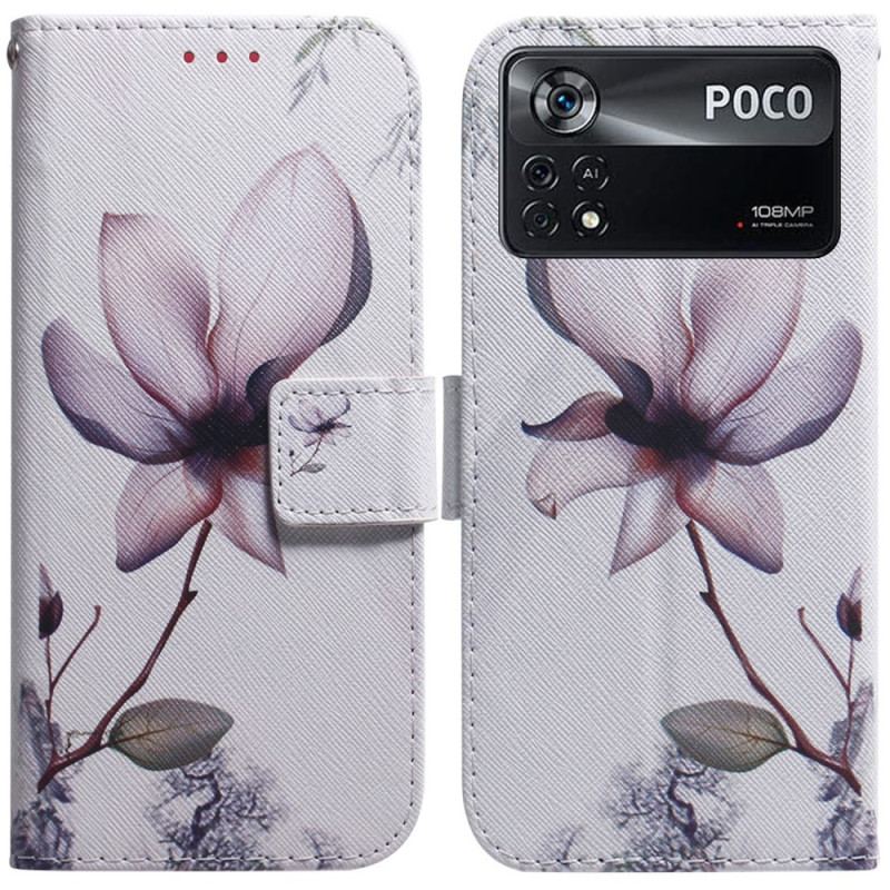 Capa Flip Para Poco X4 Pro 5G Flor Rosa