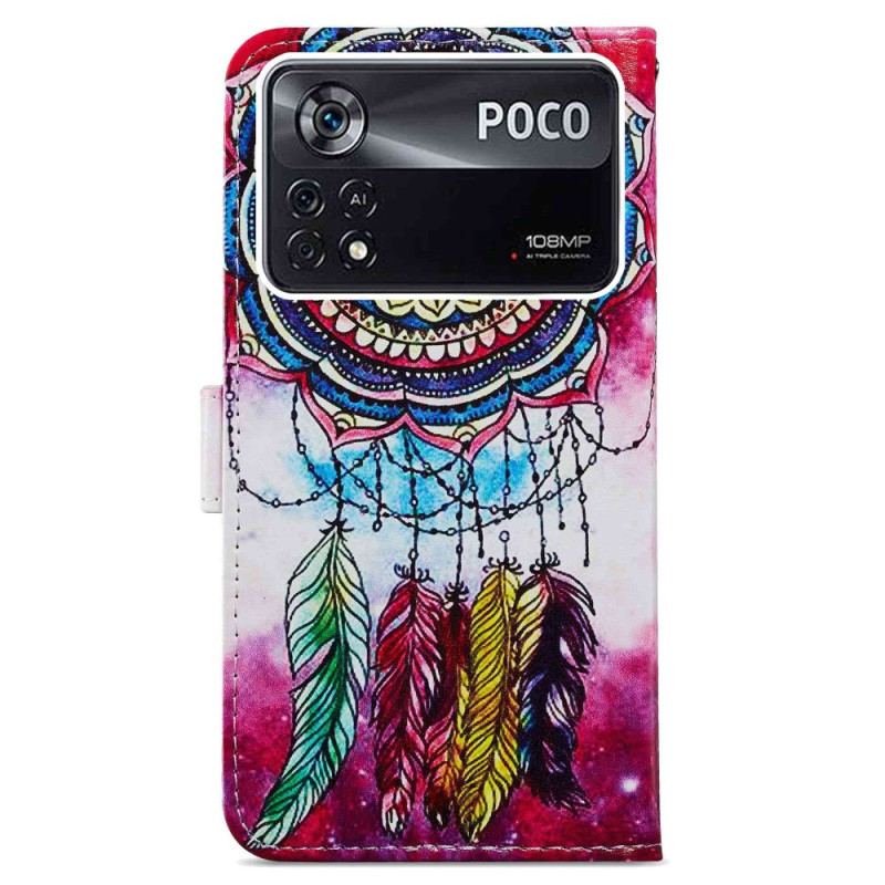 Capa Folio Para Poco X4 Pro 5G De Cordão Correia Apanhador De Sonhos