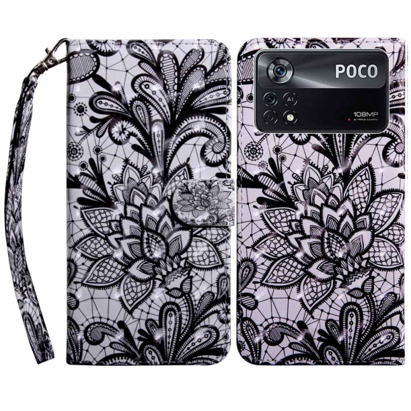 Capa Folio Para Poco X4 Pro 5G De Cordão Linda Renda Strappy
