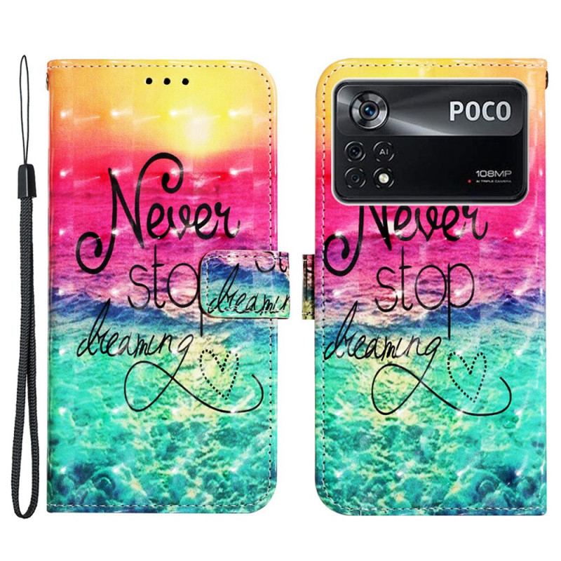 Capa Folio Para Poco X4 Pro 5G De Cordão Nunca Pare De Sonhar Strappy