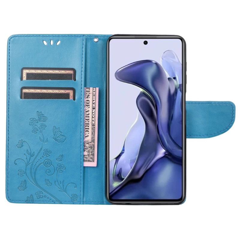Capa Folio Para Poco X4 Pro 5G De Cordão Tanga Floral Borboletas