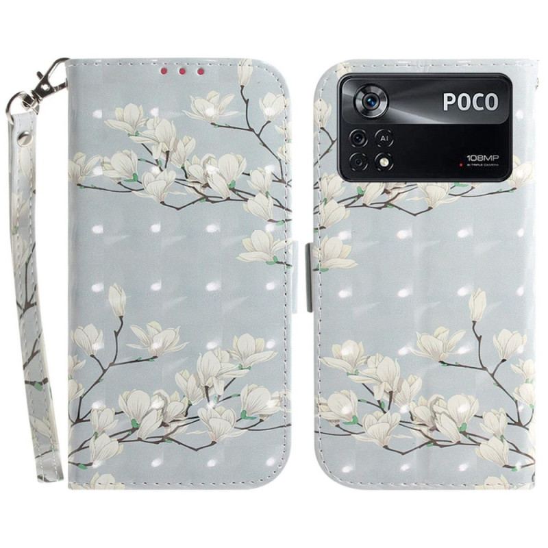 Capa Folio Para Poco X4 Pro 5G Ramos Floridos