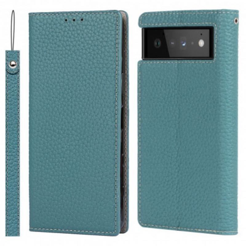 Capa De Celular Para Google Pixel 6 De Cordão Flip Correia De Couro Litchi Genuíno