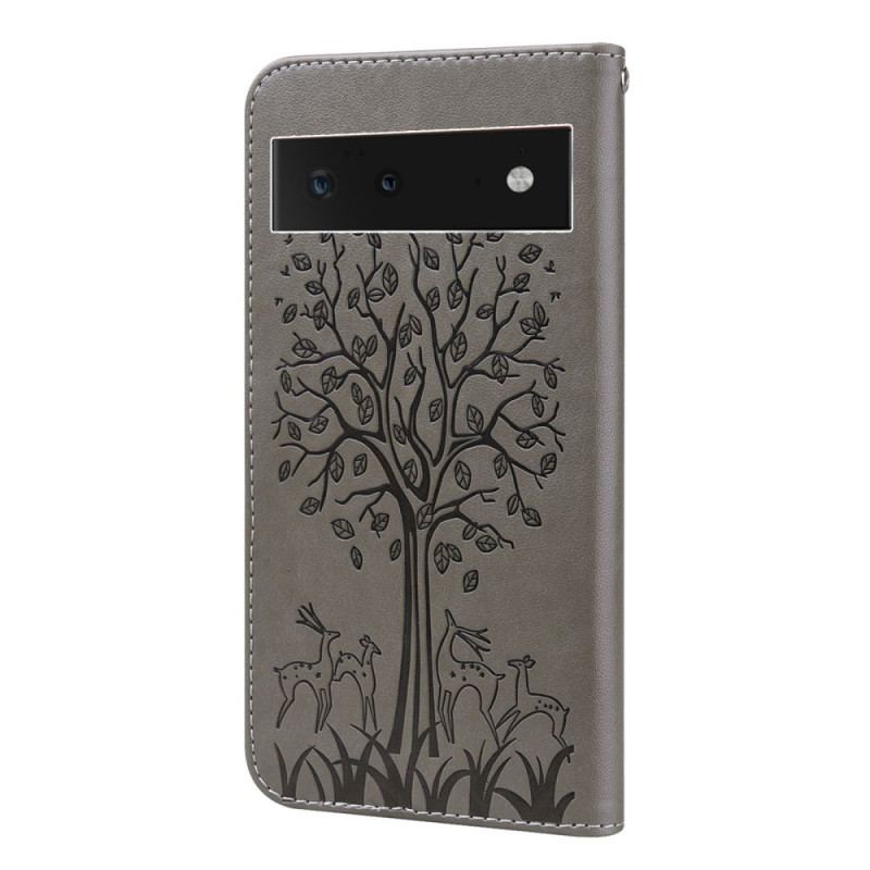 Capa De Couro Para Google Pixel 6 Árvore E Veado