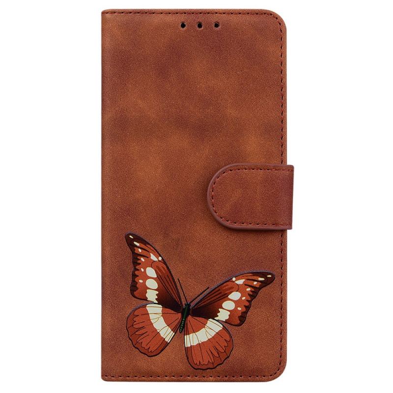 Capa De Couro Para Google Pixel 6 Borboleta Com Toque De Pele