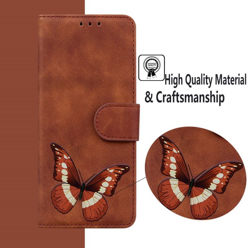 Capa De Couro Para Google Pixel 6 Borboleta Com Toque De Pele