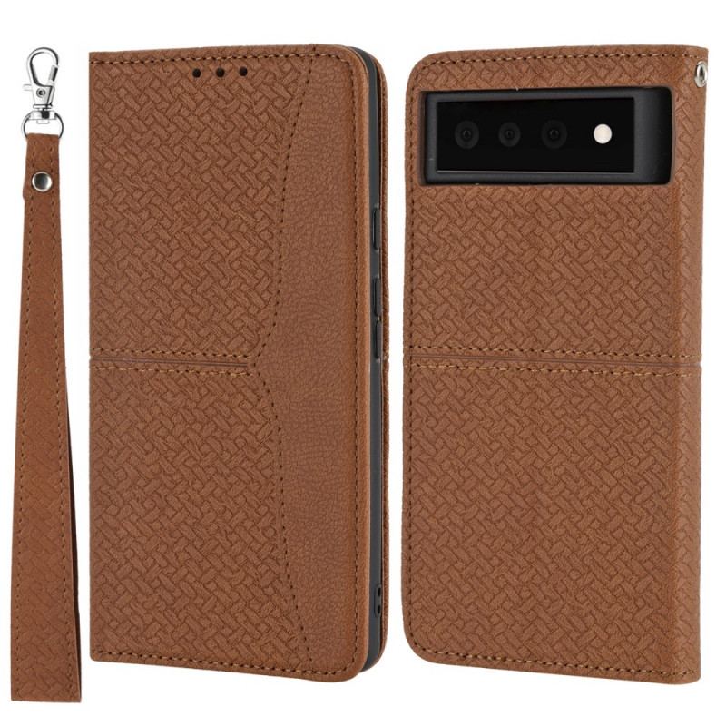 Capa De Couro Para Google Pixel 6 De Cordão Estilo De Couro Trançado Com Tiras