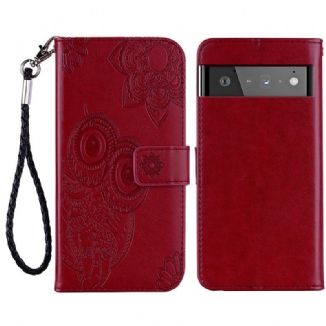 Capa De Couro Para Google Pixel 6 Coruja Mandala E Cordão