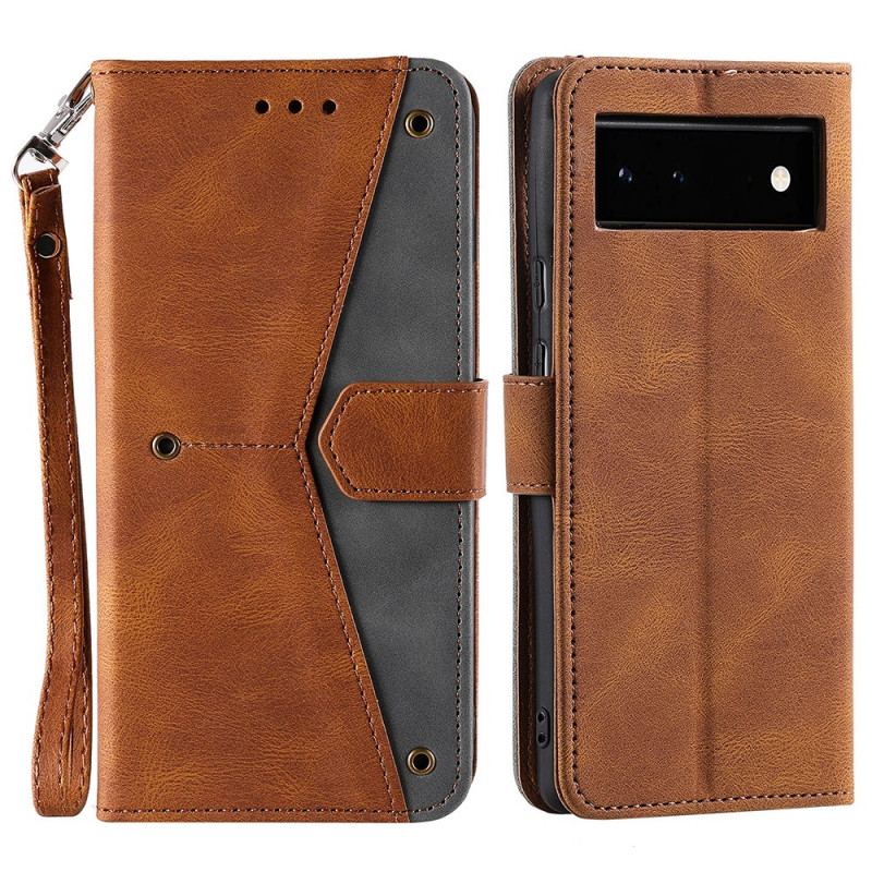 Capa De Couro Para Google Pixel 6 Costuras Com Toque De Pele