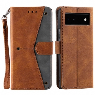 Capa De Couro Para Google Pixel 6 Costuras Com Toque De Pele