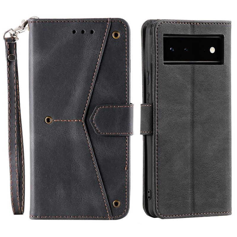 Capa De Couro Para Google Pixel 6 Costuras Com Toque De Pele