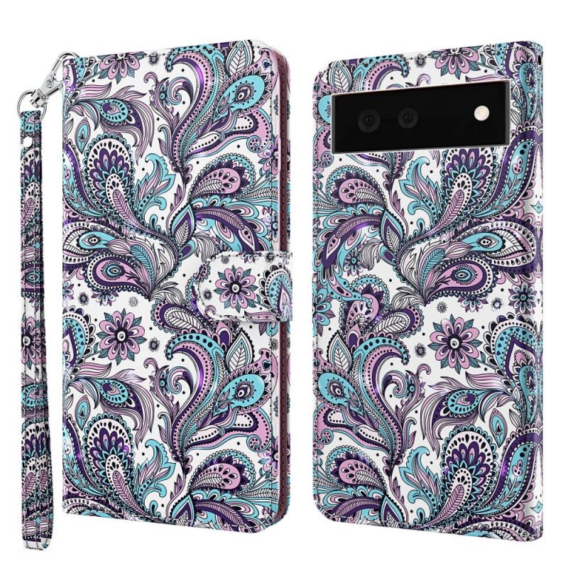 Capa De Couro Para Google Pixel 6 Padrões De Flores