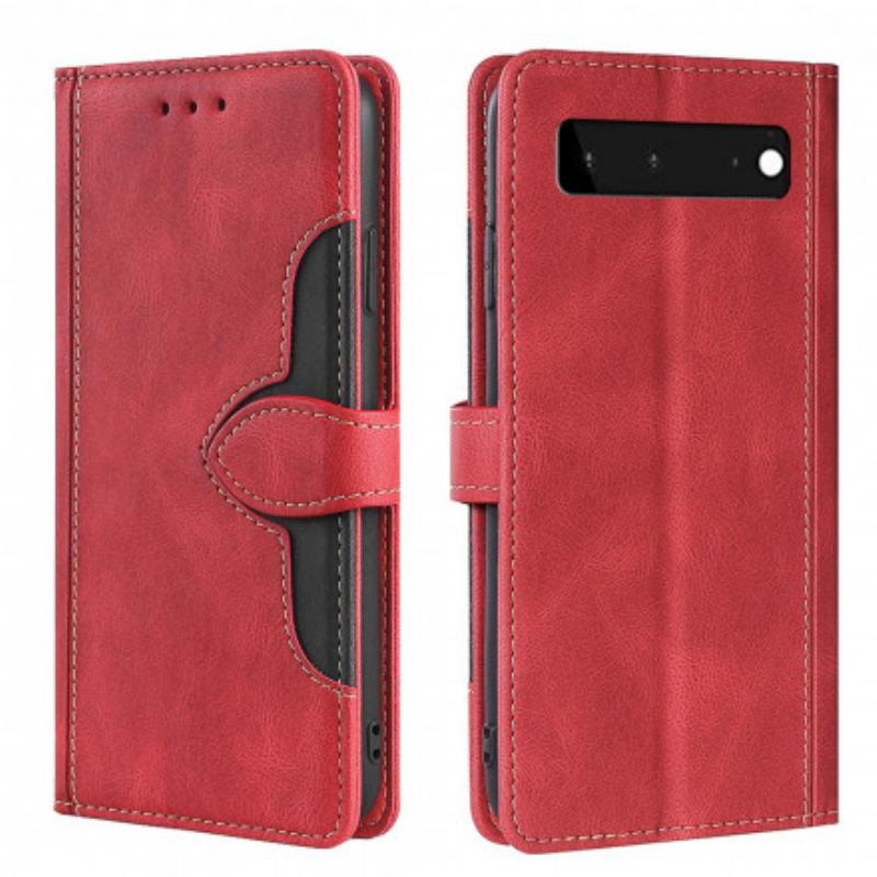 Capa De Couro Para Google Pixel 6 Couro Sintético Bicolor Estiloso
