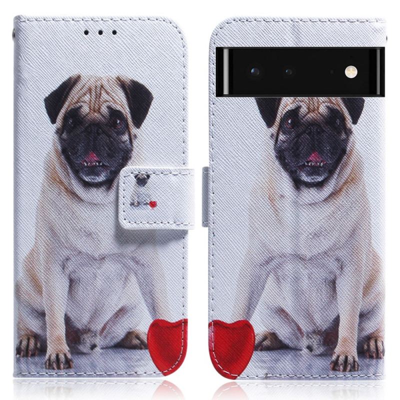 Capa Em Pele Para Google Pixel 6 Cachorro Pug