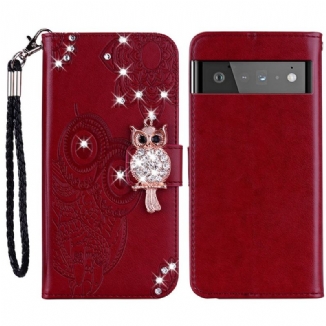 Capa Em Pele Para Google Pixel 6 Coruja Mandala E Charme