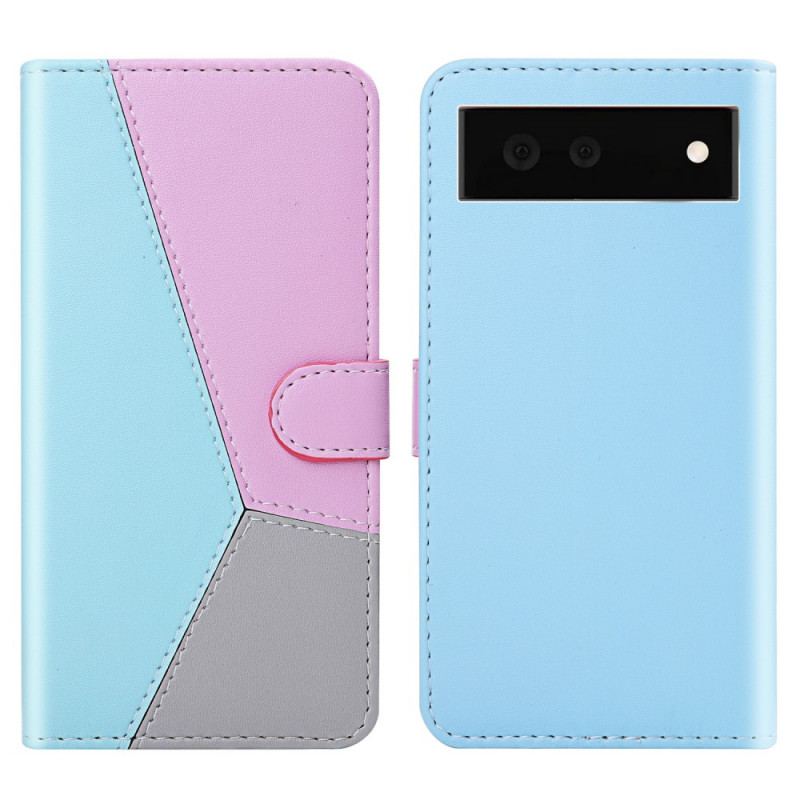 Capa Em Pele Para Google Pixel 6 Efeito Couro Tricolor