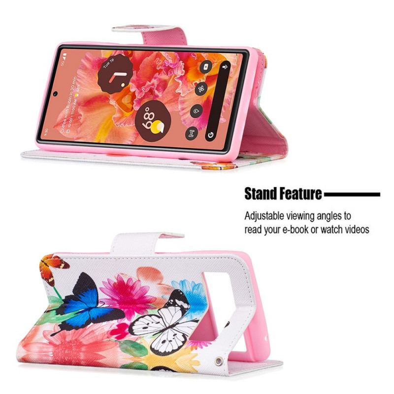 Capa Flip Para Google Pixel 6 Borboletas Pintadas
