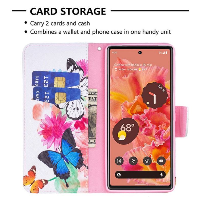 Capa Flip Para Google Pixel 6 Borboletas Pintadas