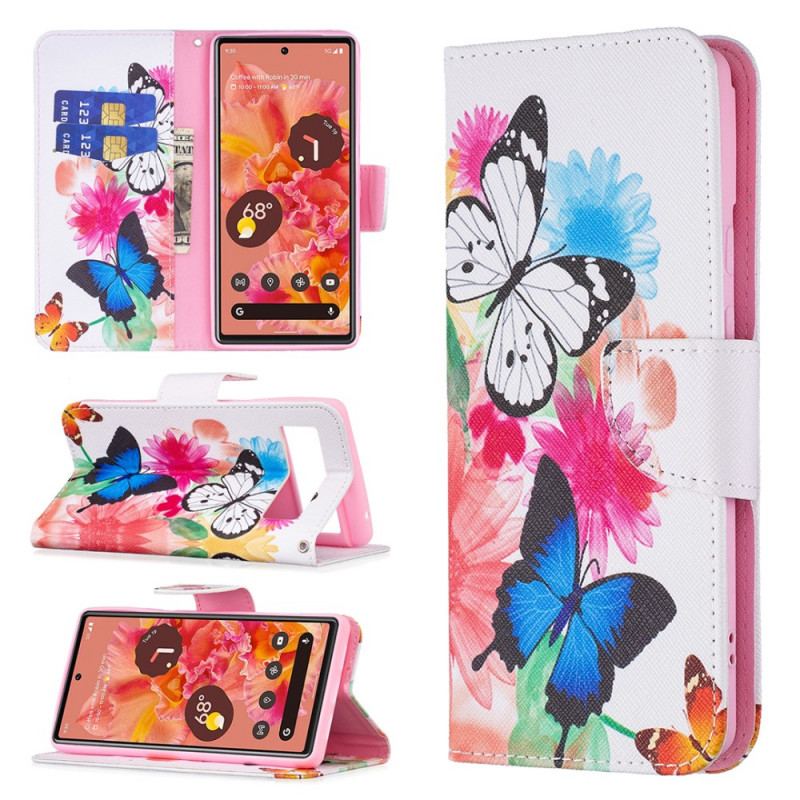 Capa Flip Para Google Pixel 6 Borboletas Pintadas