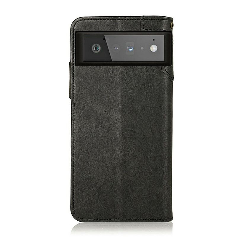 Capa Flip Para Google Pixel 6 Botão De Couro Falso Khazneh