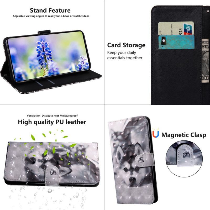 Capa Flip Para Google Pixel 6 Cachorro Preto E Branco