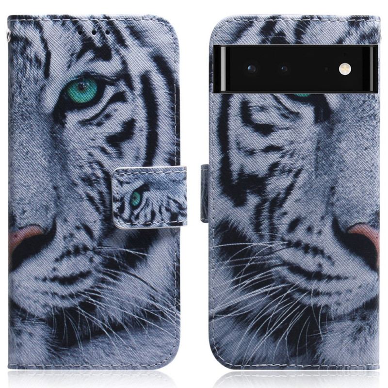 Capa Flip Para Google Pixel 6 Cara De Tigre
