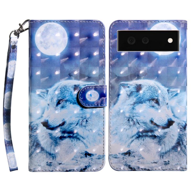 Capa Flip Para Google Pixel 6 Lobo Ao Luar
