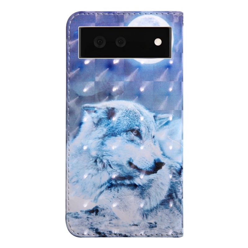 Capa Flip Para Google Pixel 6 Lobo Ao Luar