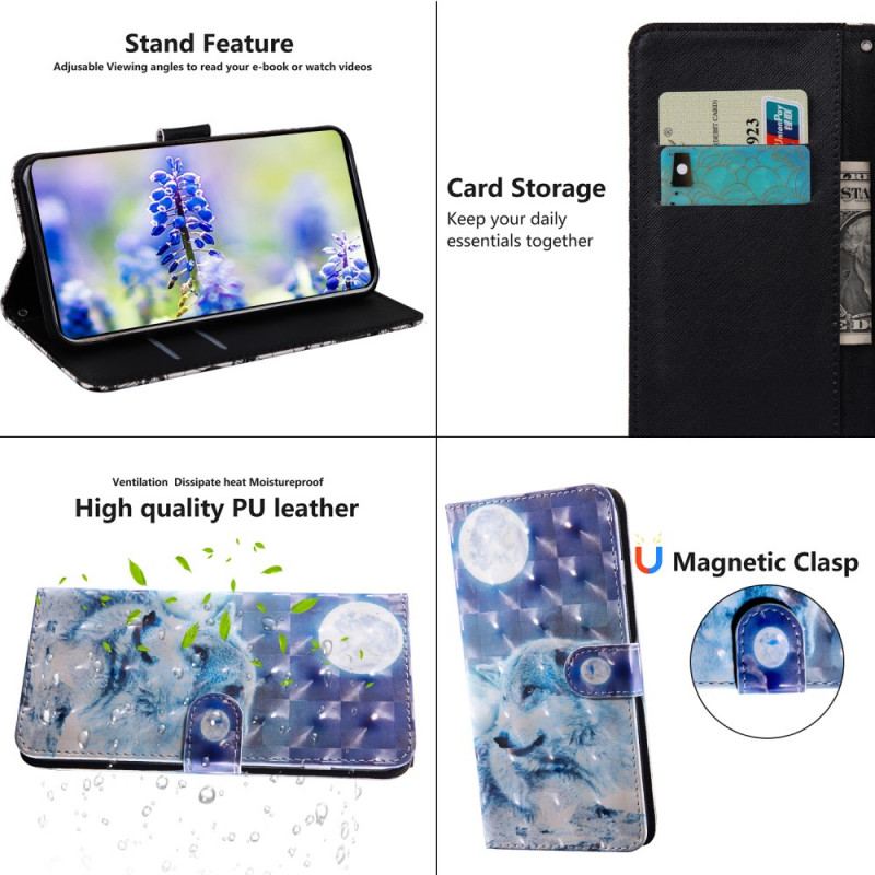 Capa Flip Para Google Pixel 6 Lobo Ao Luar