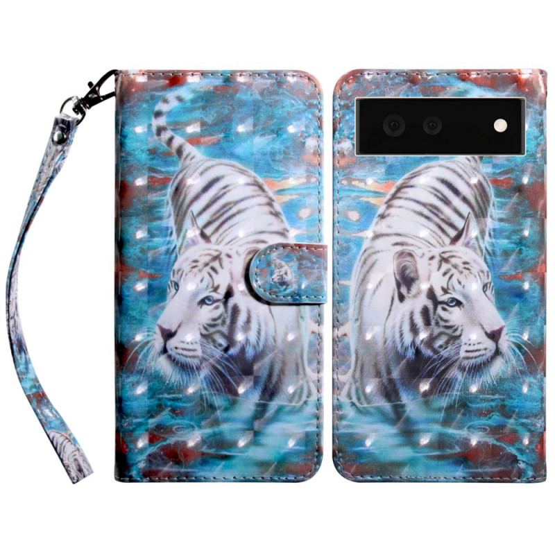Capa Flip Para Google Pixel 6 Tigre Na Água