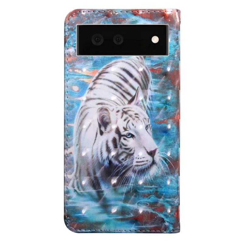 Capa Flip Para Google Pixel 6 Tigre Na Água