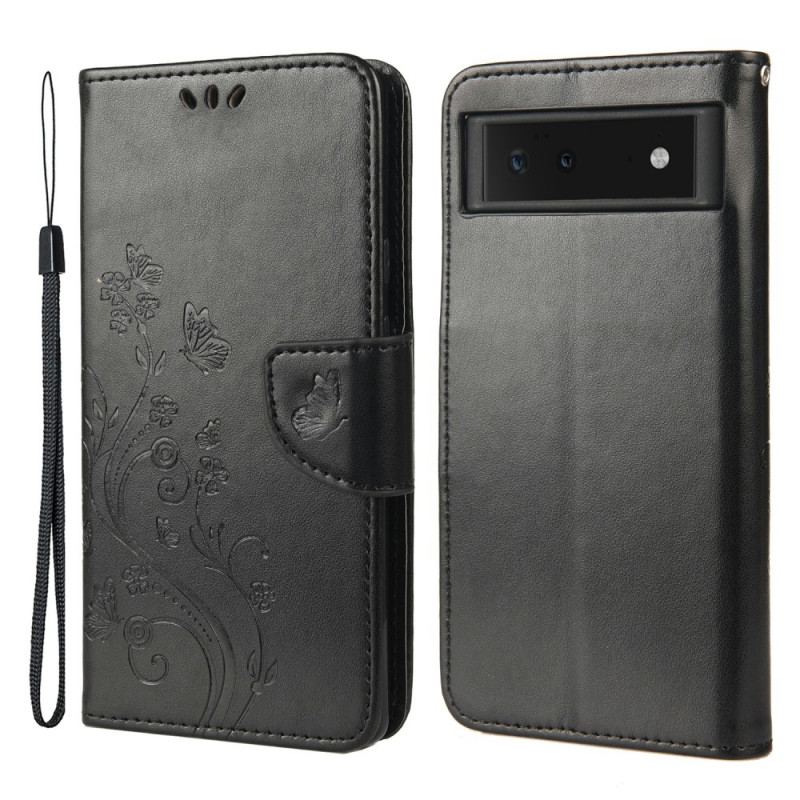 Capa Folio Para Google Pixel 6 Borboletas E Flores
