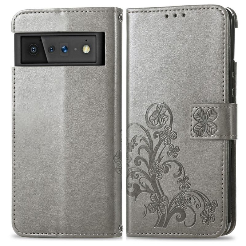 Capa Folio Para Google Pixel 6 Trevo-de-quatro-folhas