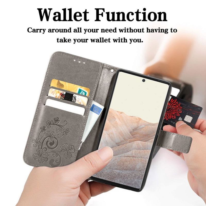 Capa Folio Para Google Pixel 6 Trevo-de-quatro-folhas