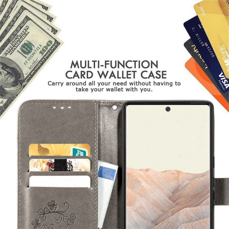Capa Folio Para Google Pixel 6 Trevo-de-quatro-folhas