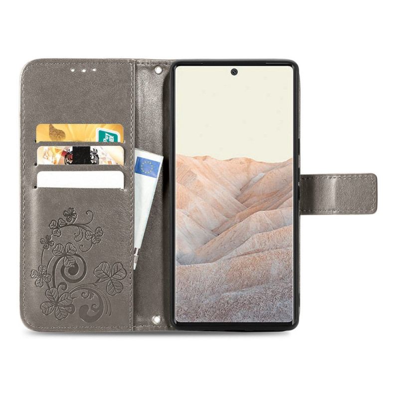 Capa Folio Para Google Pixel 6 Trevo-de-quatro-folhas