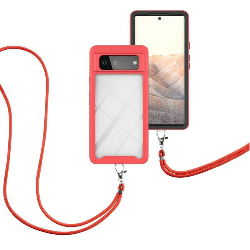 Capa Para Google Pixel 6 Híbrido Com Cordão E Contorno Colorido