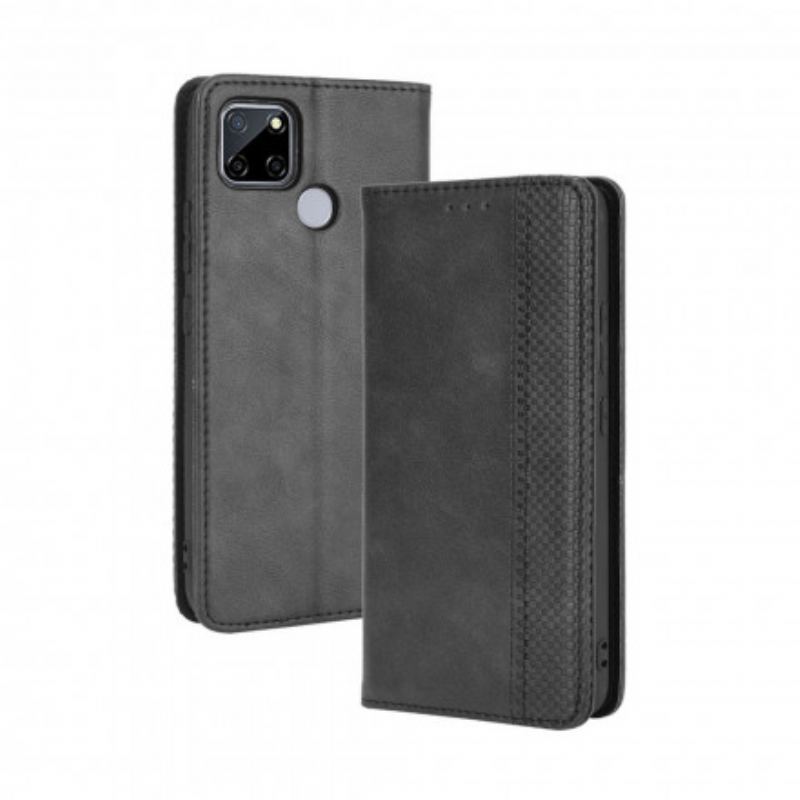 Capa De Celular Para Oppo A15 Flip Efeito Couro Vintage Estilizado