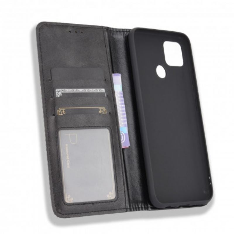 Capa De Celular Para Oppo A15 Flip Efeito Couro Vintage Estilizado