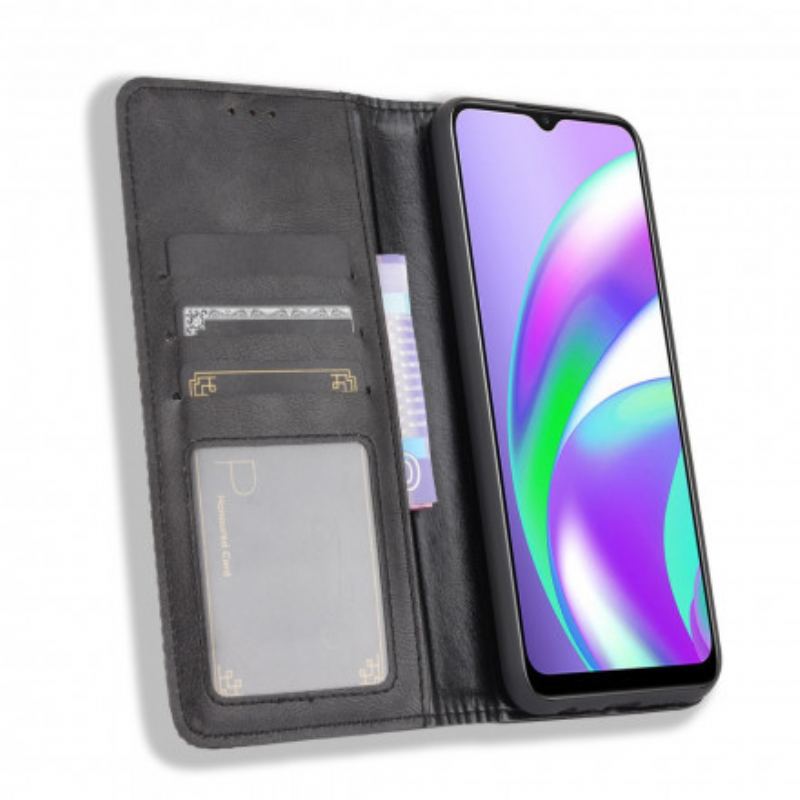 Capa De Celular Para Oppo A15 Flip Efeito Couro Vintage Estilizado