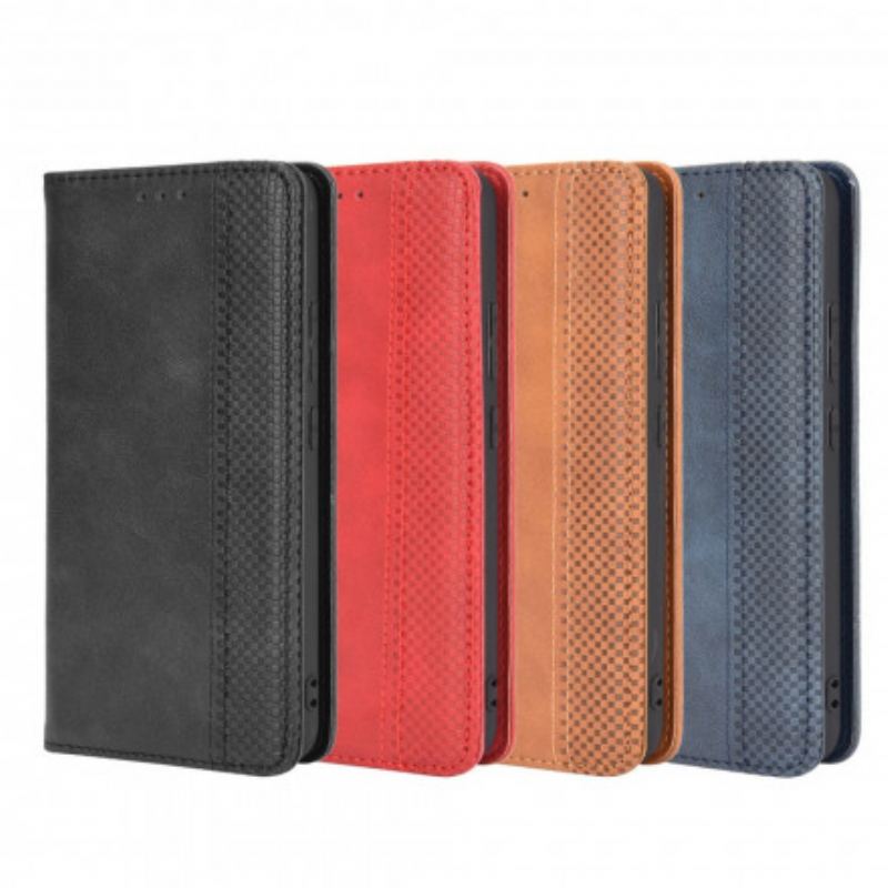 Capa De Celular Para Oppo A15 Flip Efeito Couro Vintage Estilizado