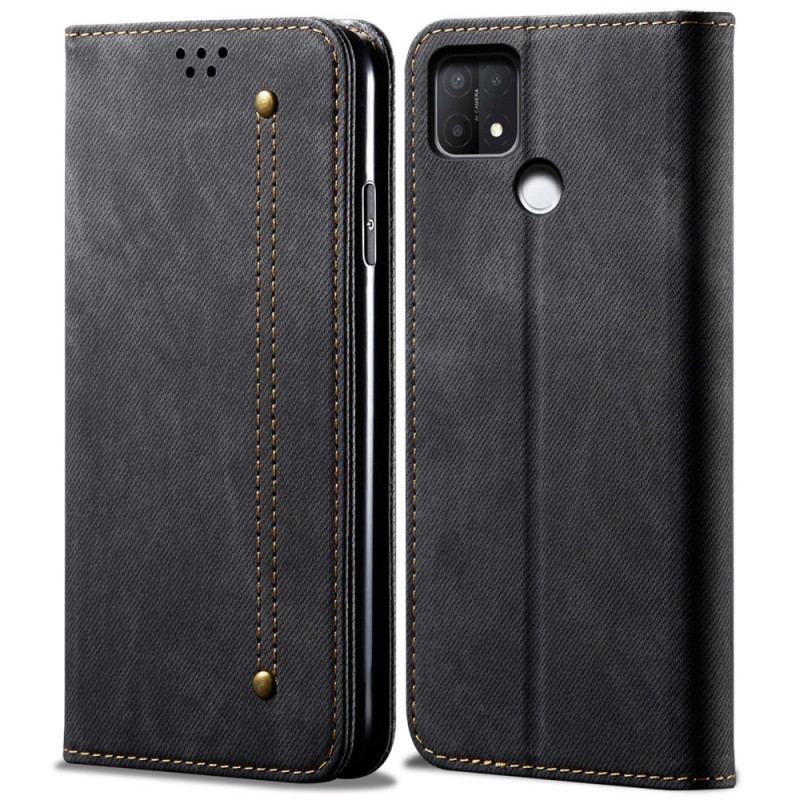 Capa De Celular Para Oppo A15 Flip Tecido Jeans