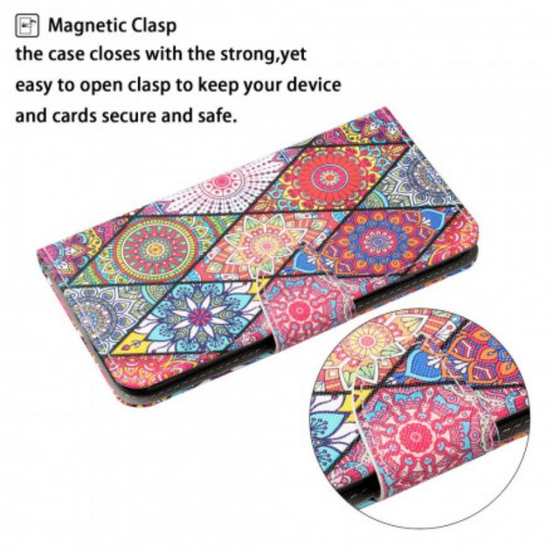 Capa Flip Para Oppo A15 Patchwork Com Cordão