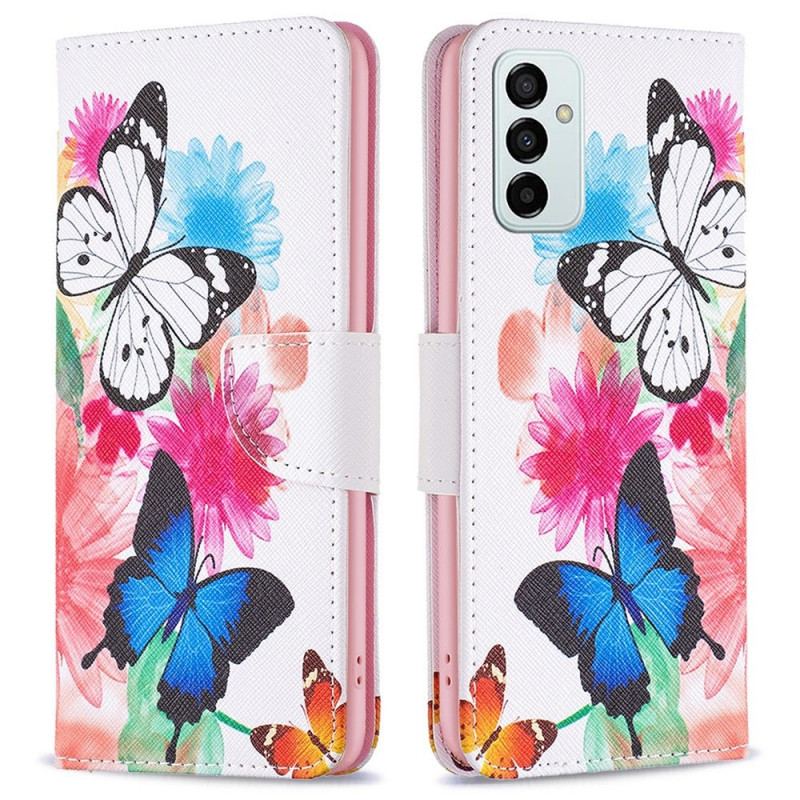 Capa De Couro Para Samsung Galaxy M23 5G Aquarela Borboletas
