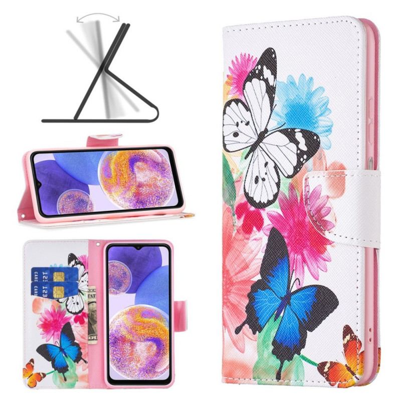 Capa De Couro Para Samsung Galaxy M23 5G Aquarela Borboletas