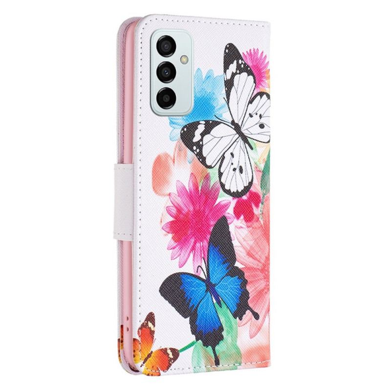 Capa De Couro Para Samsung Galaxy M23 5G Aquarela Borboletas