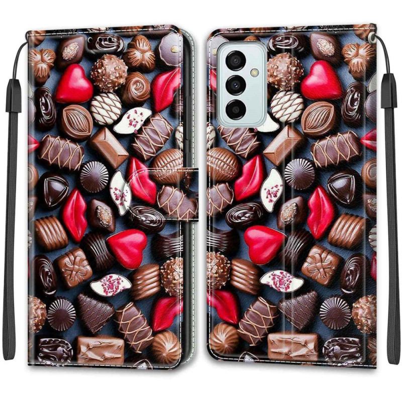 Capa De Couro Para Samsung Galaxy M23 5G Chocolates
