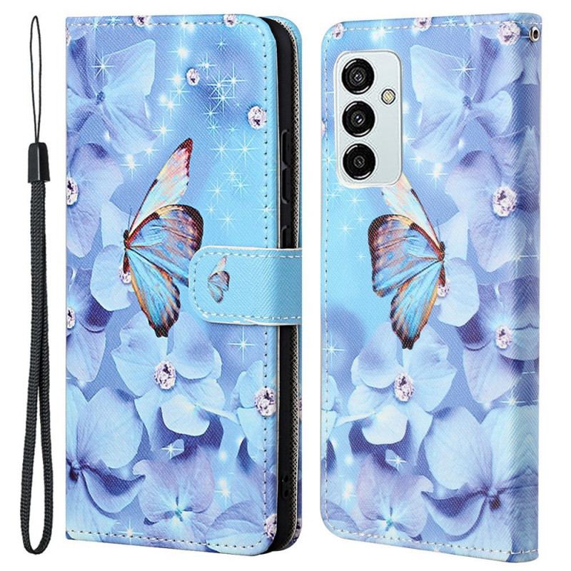 Capa De Couro Para Samsung Galaxy M23 5G De Cordão Borboletas Strappy Diamond